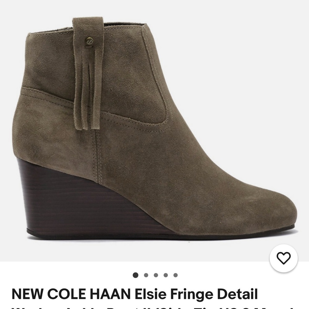 Cole Haan Women's Elsie Detail Booties II in Morel Suede Wedge Ankle Boots Gray